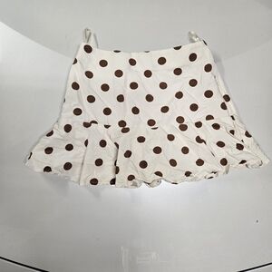 Zara White and Brown Polka Dot Mini Skirt